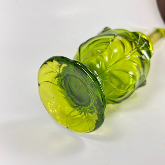 Vintage Viking Swung Glass Vase Avocado Green Epic Leaf Retro 7608 - Picture 5 of 16